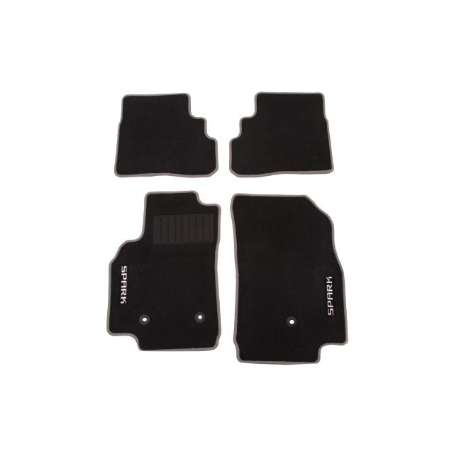 First- and Second-Row Premium Carpeted Floor Mats in Jet Black with Titanium Stitching and Spark Script CHEVROLET 2016-2022