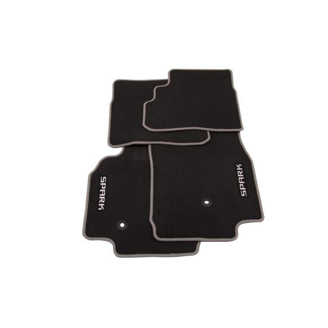 First- and Second-Row Premium Carpeted Floor Mats in Jet Black with Titanium Stitching and Spark Script CHEVROLET 2016-2022