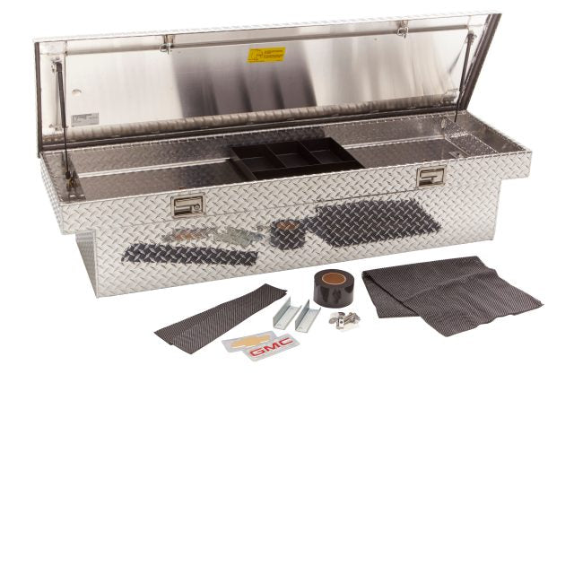 Cross Bed Aluminum Tool Box with Brand Logo ,GMC & CHEVROLET.
