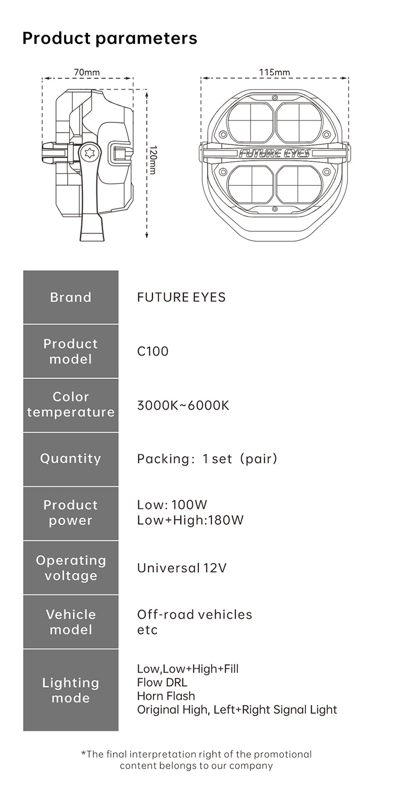 FUTURE EYES C100 180W LED Auxiliary Off-Road Lights