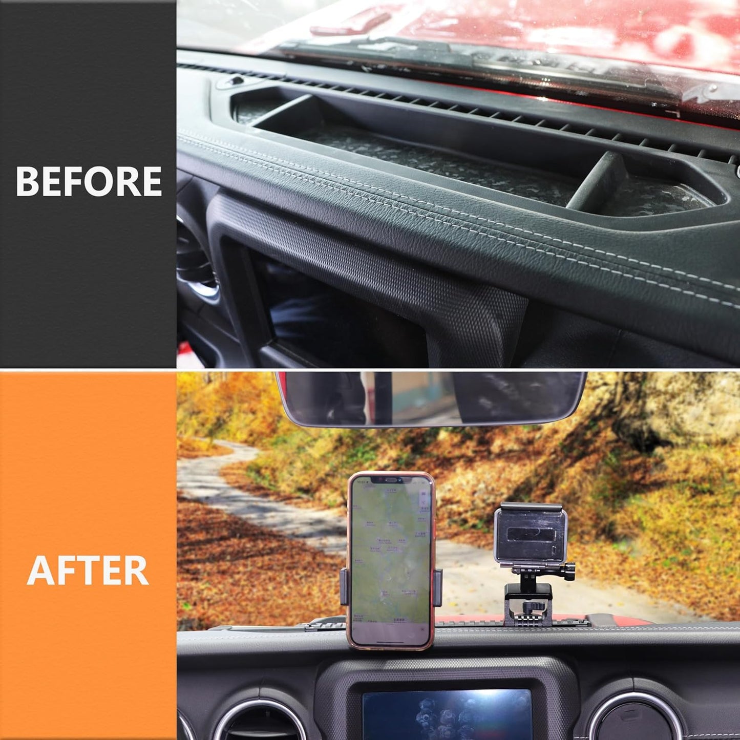 Steel Sliding Rail Dashboard Phone & Camera Holder for Jeep Wrangler JK 2012-2017