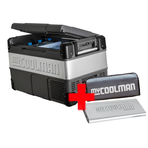MY COOLMAN Professional Series, 53L, "The Explorer", Dual Zone Fridge Freezer With Power Pack & Pouch Bundle