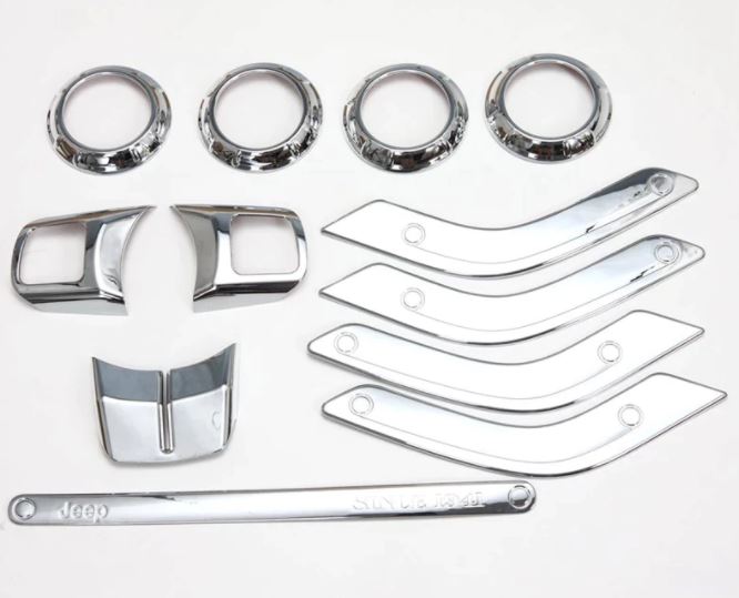 Chrome Silver Steering Wheel Dashboard Air Cover Trim Kit for Jeep Wrangler JK 2011-2017