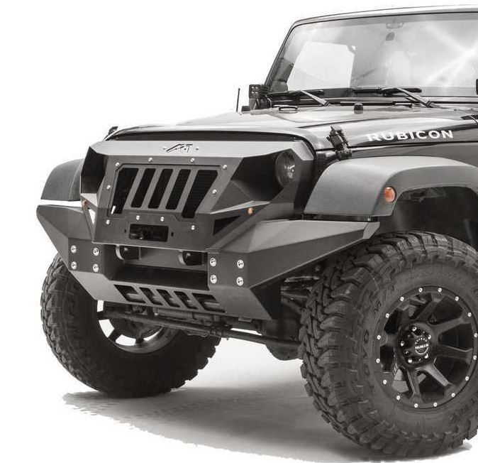 Fab Fours Grumper Full Width Black Front Winch HD Bumper for Jeep Wrangler JK 2007-2017