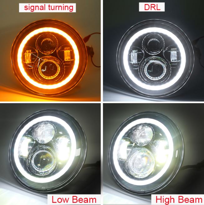 Headlight White LED with 2 Colors Ring for Jeep Wrangler JK 2007-2017