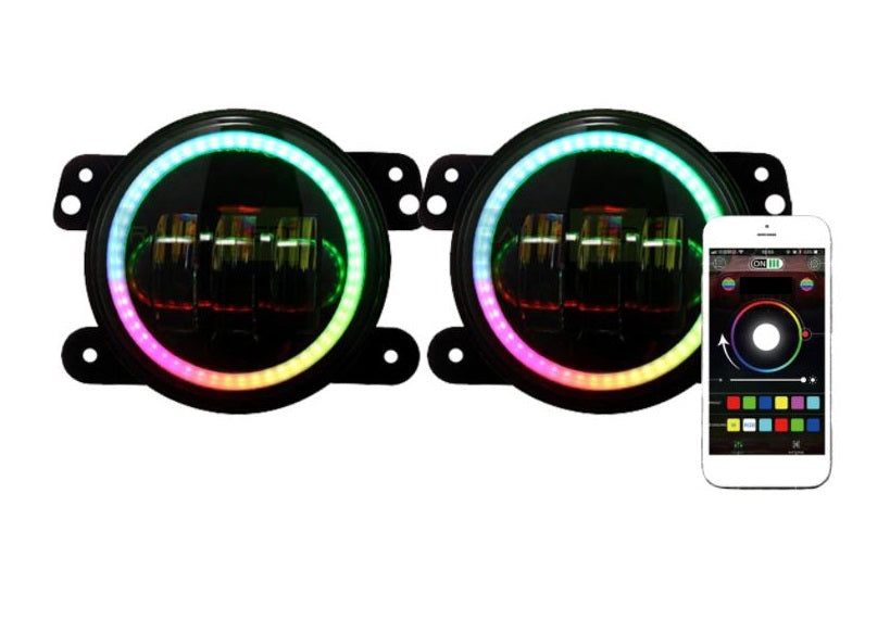 4 inches RGB Led Fog Lights for Jeep Wrangler JK & JL 2007-2025