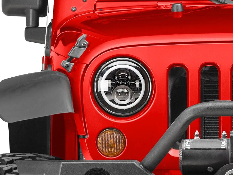 Headlight White LED with 2 Colors Ring for Jeep Wrangler JK 2007-2017