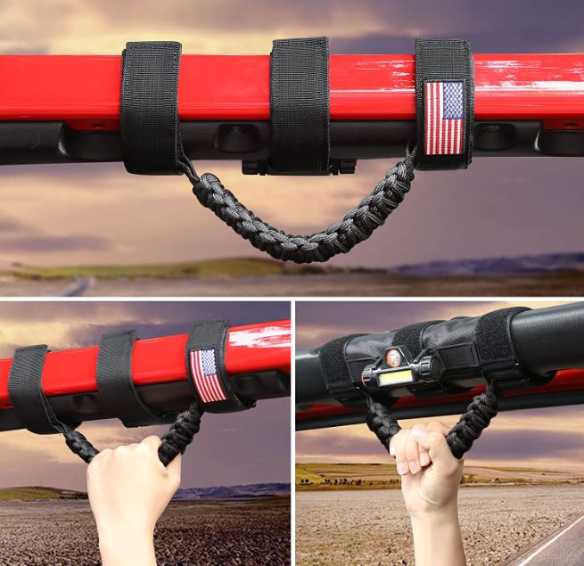 1Pcs Black & Red Grab Handles With LED Light for Jeep Wrangler JK & JL 2007-2023