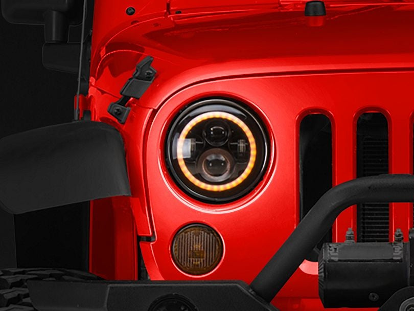 Headlight White LED with 2 Colors Ring for Jeep Wrangler JK 2007-2017