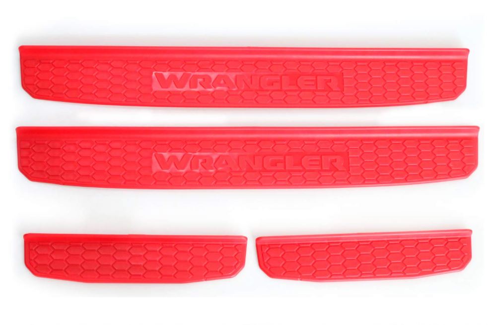 Black & Red Door Sill With Wrangler Logo for Jeep Wrangler JL & Gladiator 2018-2025