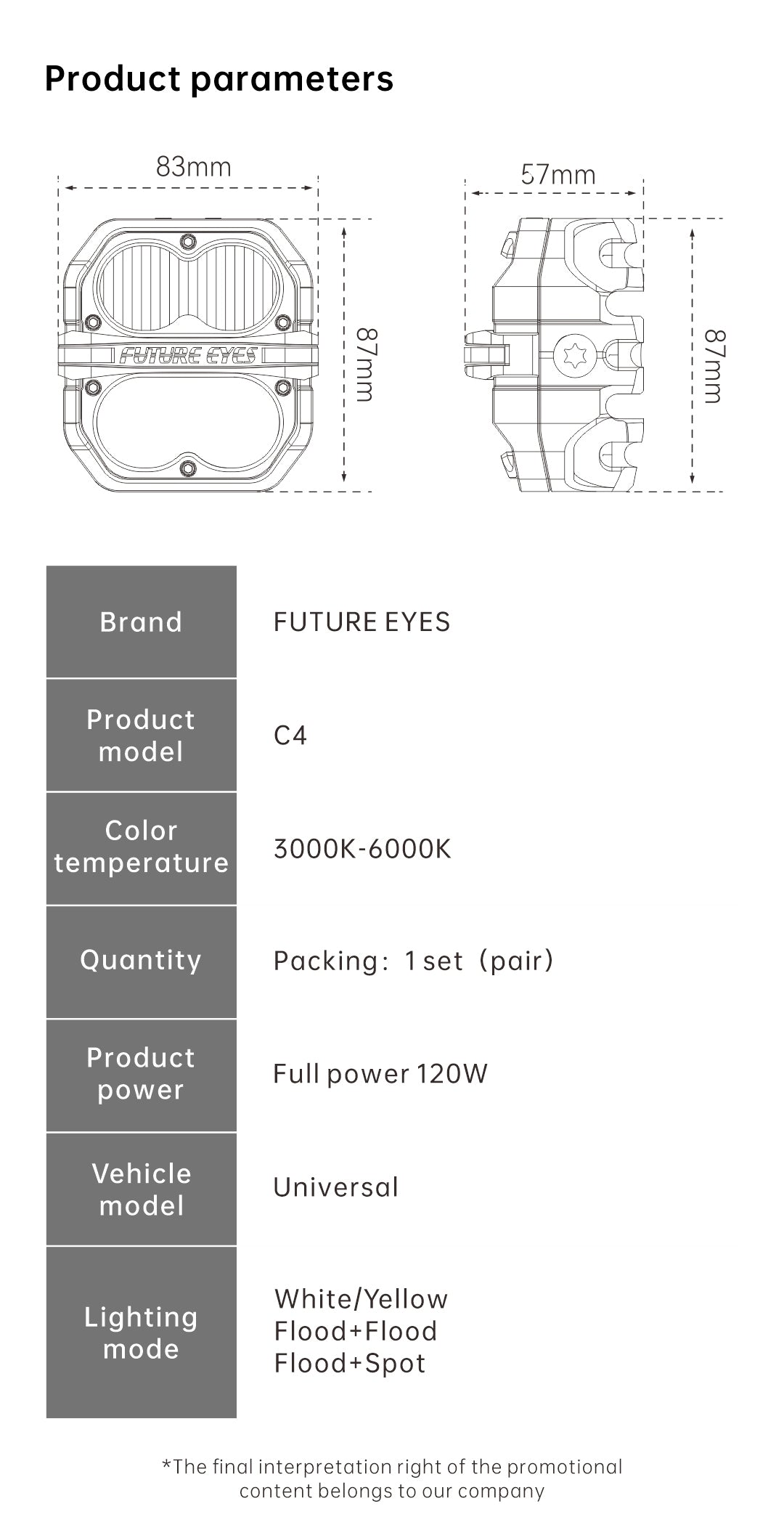 FUTURE EYES C4 120W LED Auxiliary Off-Road Lights