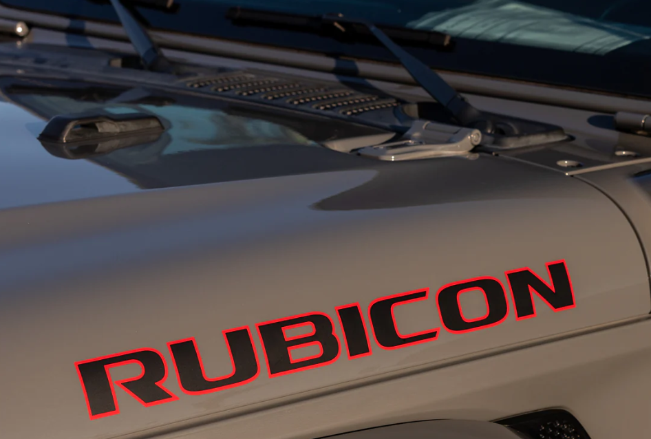 2 pec Jeep wrangler rubicon 10A style 2 color hood decal sticker pair black with red outline die cut