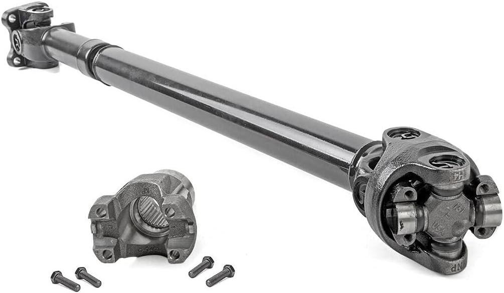 Metallic axle shaft with attached components on a white background