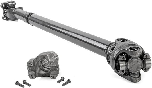 Metallic axle shaft with attached components on a white background