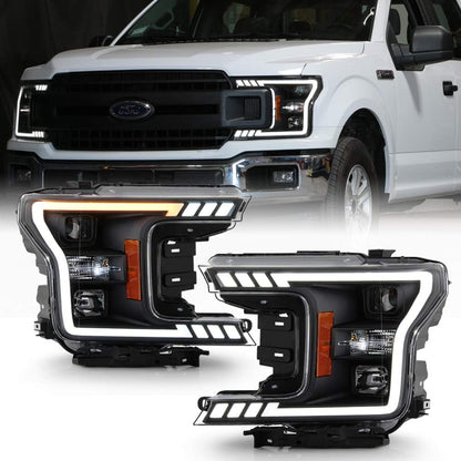 Headlights For Ford F150 Black Switchback Signal LED Tube Projector 2018+
