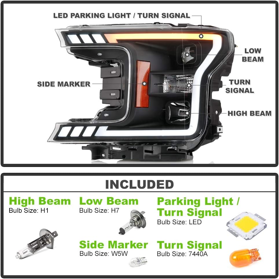 Headlights For Ford F150 Black Switchback Signal LED Tube Projector 2018+