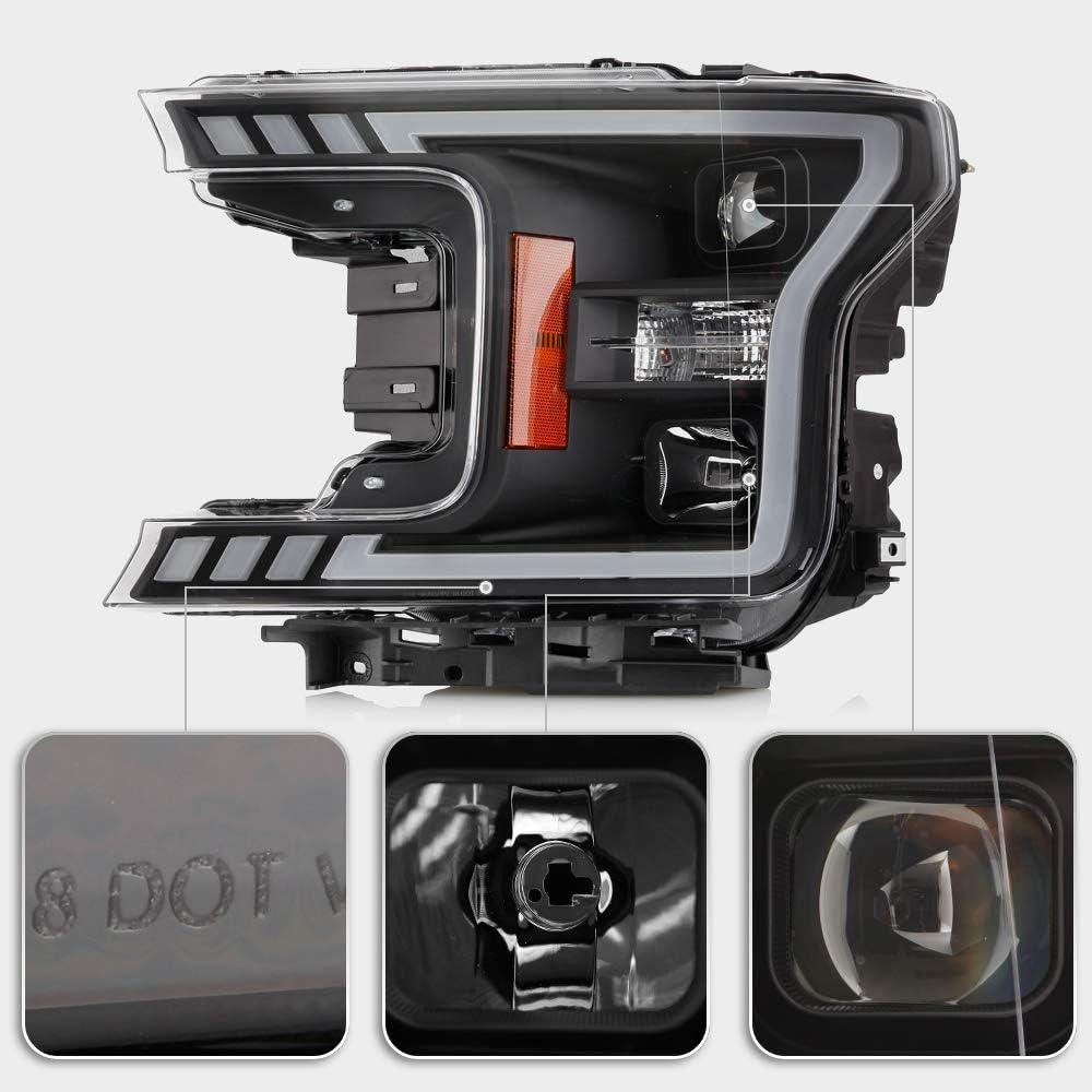 Headlights For Ford F150 Black Switchback Signal LED Tube Projector 2018+