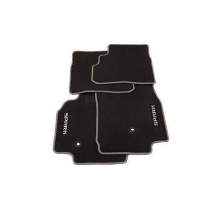 First- and Second-Row Premium Carpeted Floor Mats in Jet Black with Titanium Stitching and Spark Script CHEVROLET 2016-2022