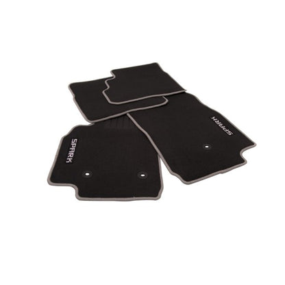 First- and Second-Row Premium Carpeted Floor Mats in Jet Black with Titanium Stitching and Spark Script CHEVROLET 2016-2022