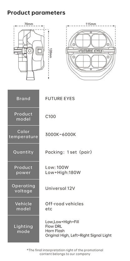 FUTURE EYES C100 180W LED Auxiliary Off-Road Lights