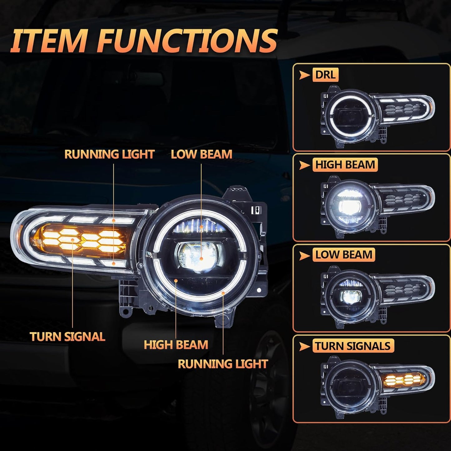 Headlight With DRL & Sequential Turn Signal For Toyota FJ Cruiser 2007-2017