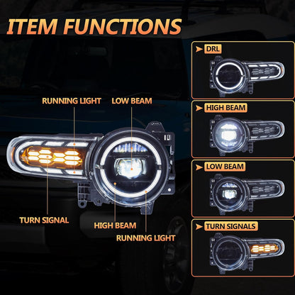 Headlight With DRL & Sequential Turn Signal For Toyota FJ Cruiser 2007-2017