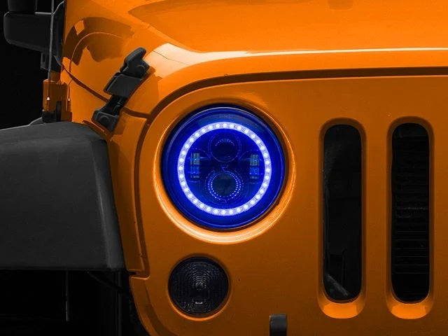RGB Headlight White Beam with 7 Colors Ring for Jeep Wrangler JK 2007-2017