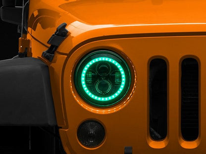 RGB Headlight White Beam with 7 Colors Ring for Jeep Wrangler JK 2007-2017