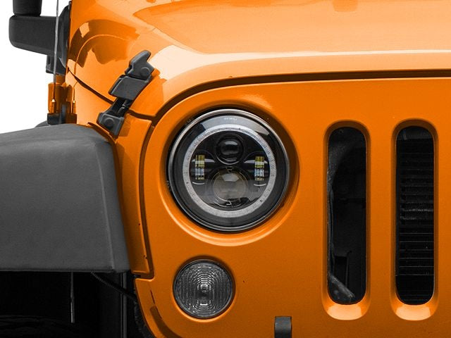RGB Headlight White Beam with 7 Colors Ring for Jeep Wrangler JK 2007-2017