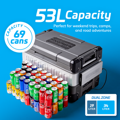 MY COOLMAN Professional Series, 53L, "The Explorer", Dual Zone Fridge Freezer With Power Pack & Pouch Bundle