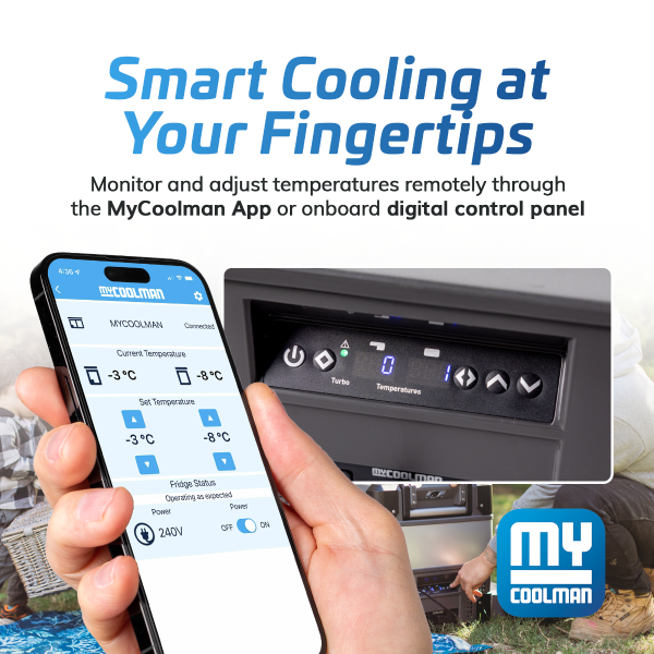 MY COOLMAN Professional Series, 53L, "The Explorer", Dual Zone Fridge Freezer With Power Pack & Pouch Bundle