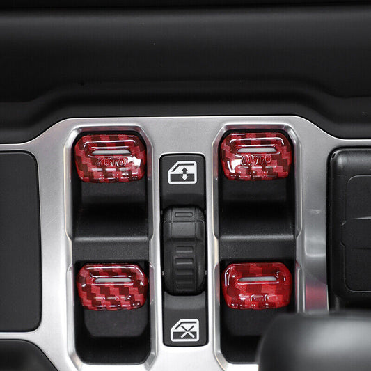 Window Switch Button Red Carbon Cover Trim for Jeep Wrangler 2018-2023