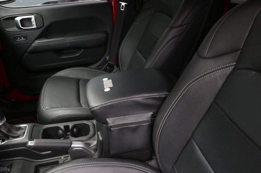 Black Leather Armrest Cover with Storage for jeep wrangler JL 2018-2025