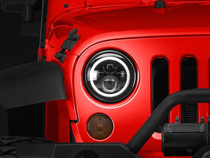 Headlight White LED with 2 Colors Ring for Jeep Wrangler JK 2007-2017