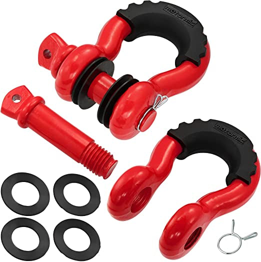 2 Pcs Red With Black Rubber D Ring shackles