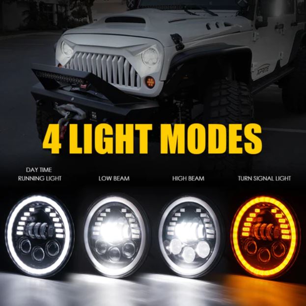 Headlight White LED with 2 Colors Ring for Jeep Wrangler JK 2007-2017