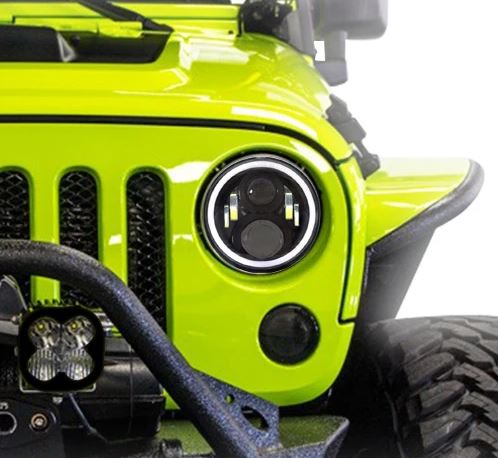 RGB Headlight White Beam with 7 Colors Ring for Jeep Wrangler JK 2007-2017