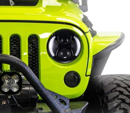 White LED Headlight with 2 Colors Half Ring for Jeep Wrangler JK 2007-2017