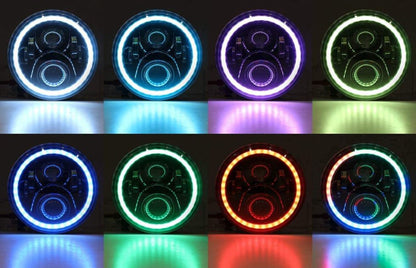 RGB Headlight White Beam with 7 Colors Ring for Jeep Wrangler JK 2007-2017