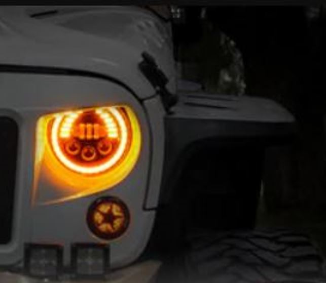 Headlight White LED with 2 Colors Ring for Jeep Wrangler JK 2007-2017