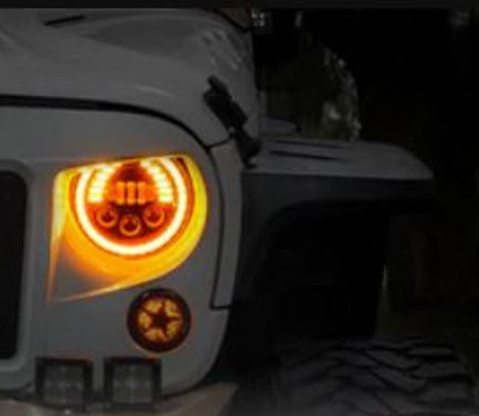 Headlight White LED with 2 Colors Ring for Jeep Wrangler JK 2007-2017