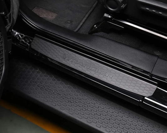 Black & Red Door Sill With Wrangler Logo for Jeep Wrangler JL & Gladiator 2018-2025